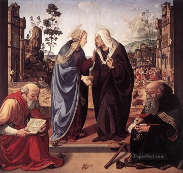 Piero di Cosimo Painting - The Visitation with Sts Nicholas and Anthony 1489 Renaissance Piero di Cosimo